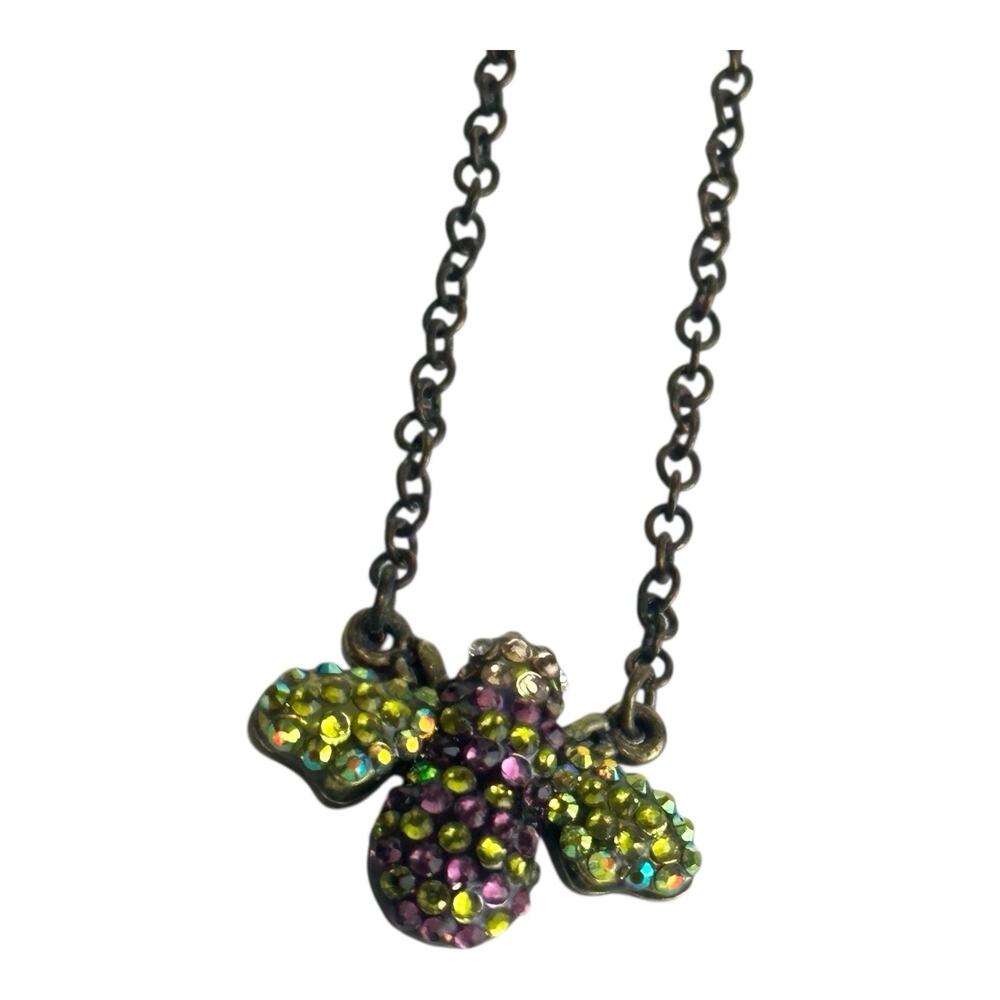 Kirks Folly Brass Tone Necklace Crystal To Be Or Not To Bee Insect Pendant 16"